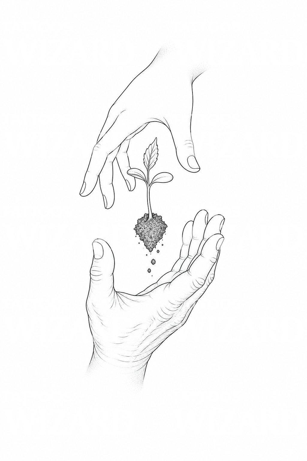 Hands Passing a Seedling Tattoo Design
