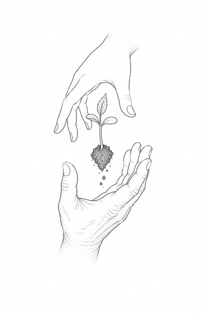 Hands Passing a Seedling Tattoo Design