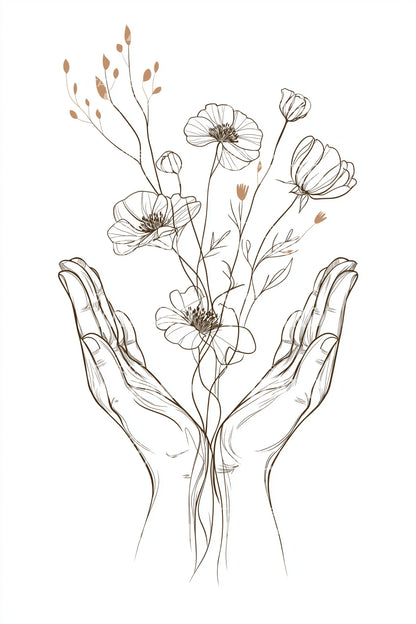 Hands with Wildflowers Tattoo Illustration