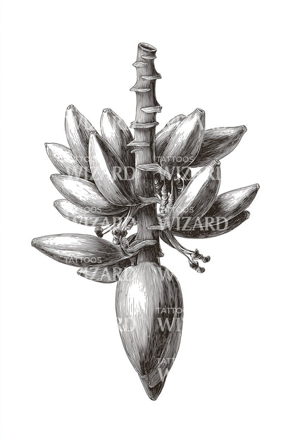 Hanging Banana Cluster Tattoo Design