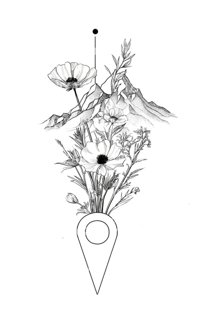Hanging Botanical Talisman Tattoo Design