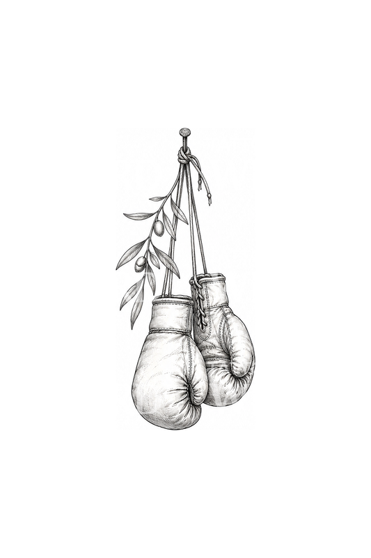 Gants de boxe suspendus avec branche d’olivier, tatouage