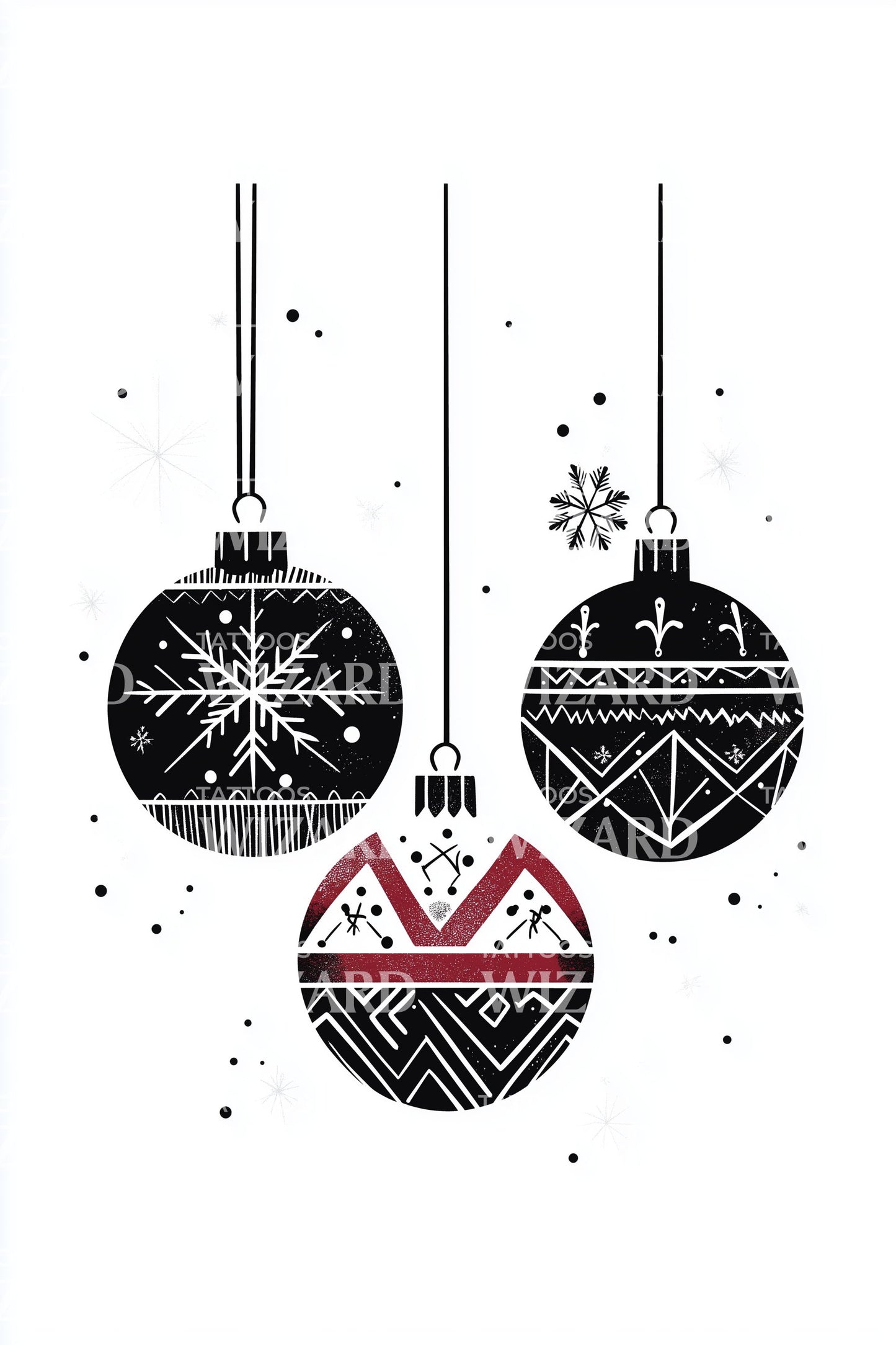 Hanging Christmas Bauble Trio Tattoo Design