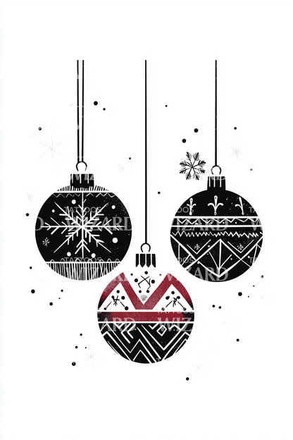 Hanging Christmas Bauble Trio Tattoo Design