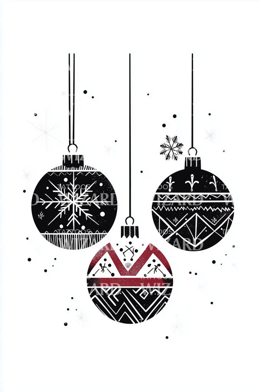 Hanging Christmas Bauble Trio Tattoo Design