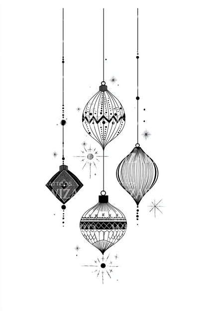 Hanging Christmas Ornaments Tattoo Illustration
