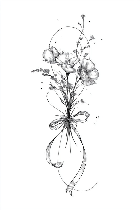 Hanging Jar Flowers Tattoo Illustration