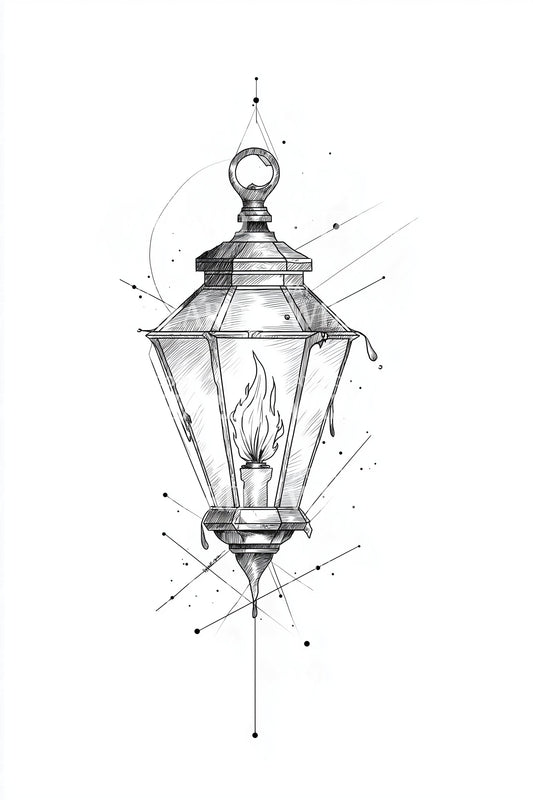 Hanging Lantern Linework Tattoo Design