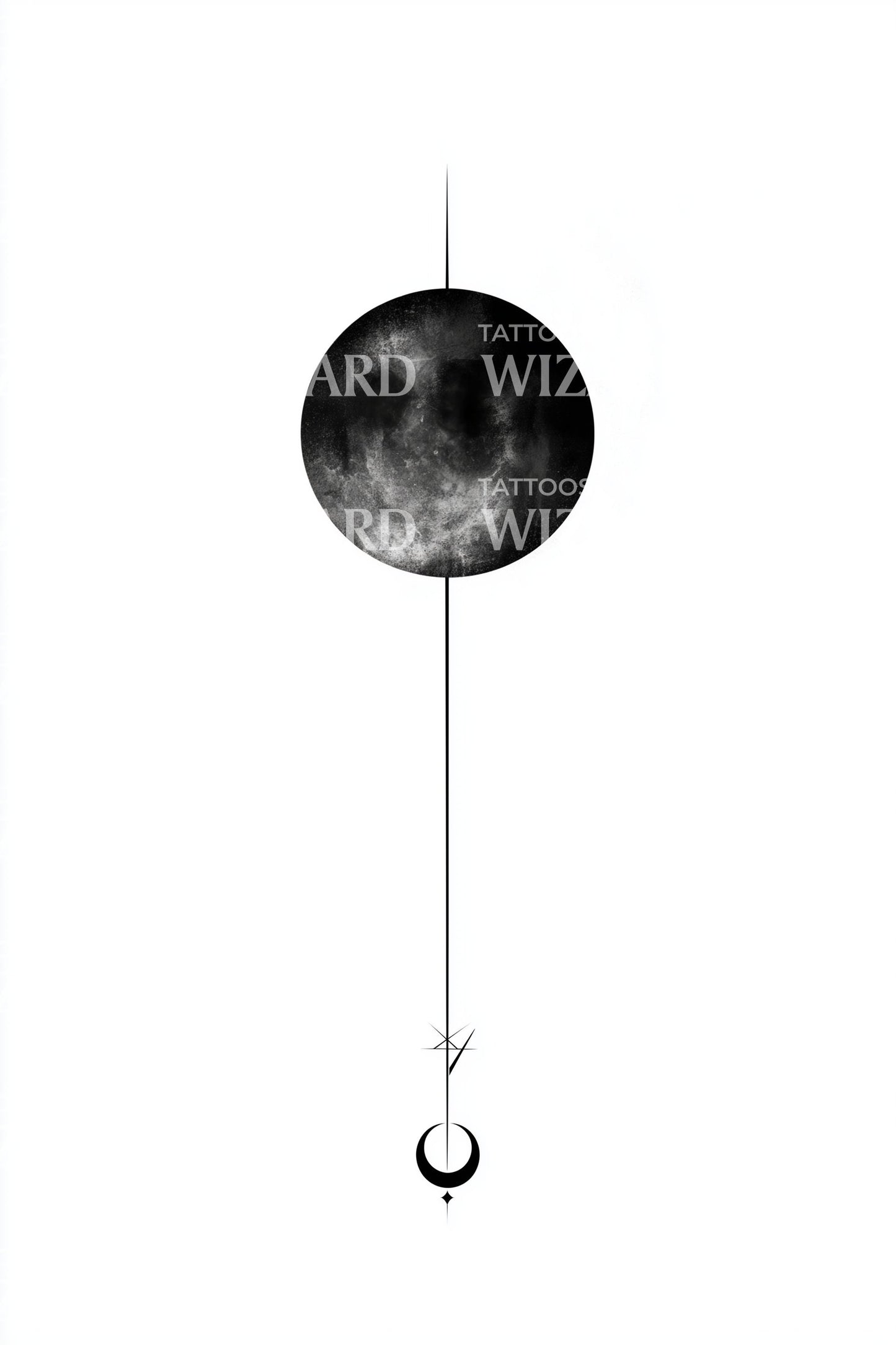 Hanging Moon Line Tattoo Design
