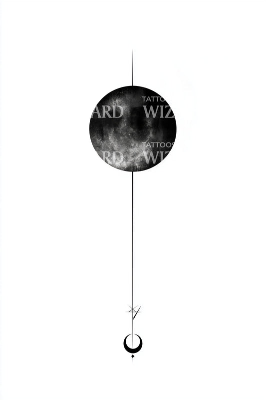 Hanging Moon Line Tattoo Design