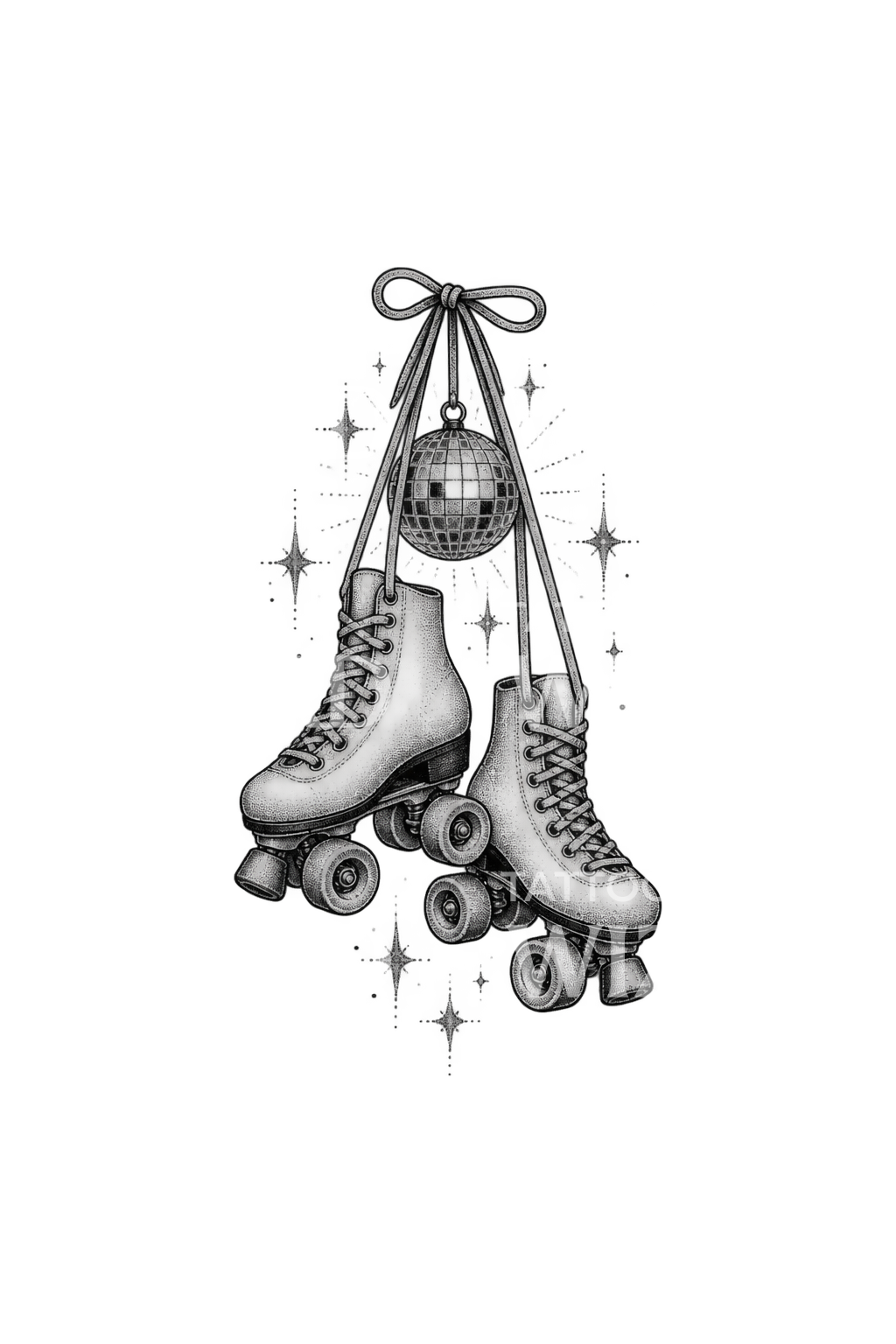 Tatuagem de patins pendurados e bola de espelhos