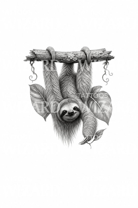 Hanging Sloth on Branch Tattoo Idea