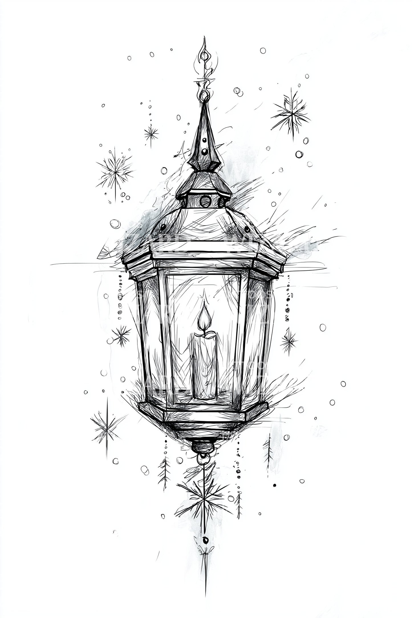 Hanging Winter Lantern Tattoo Illustration