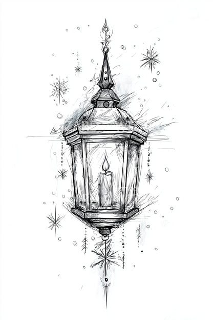 Hanging Winter Lantern Tattoo Illustration