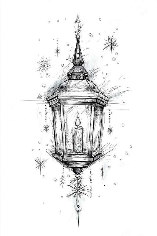 Hanging Winter Lantern Tattoo Illustration