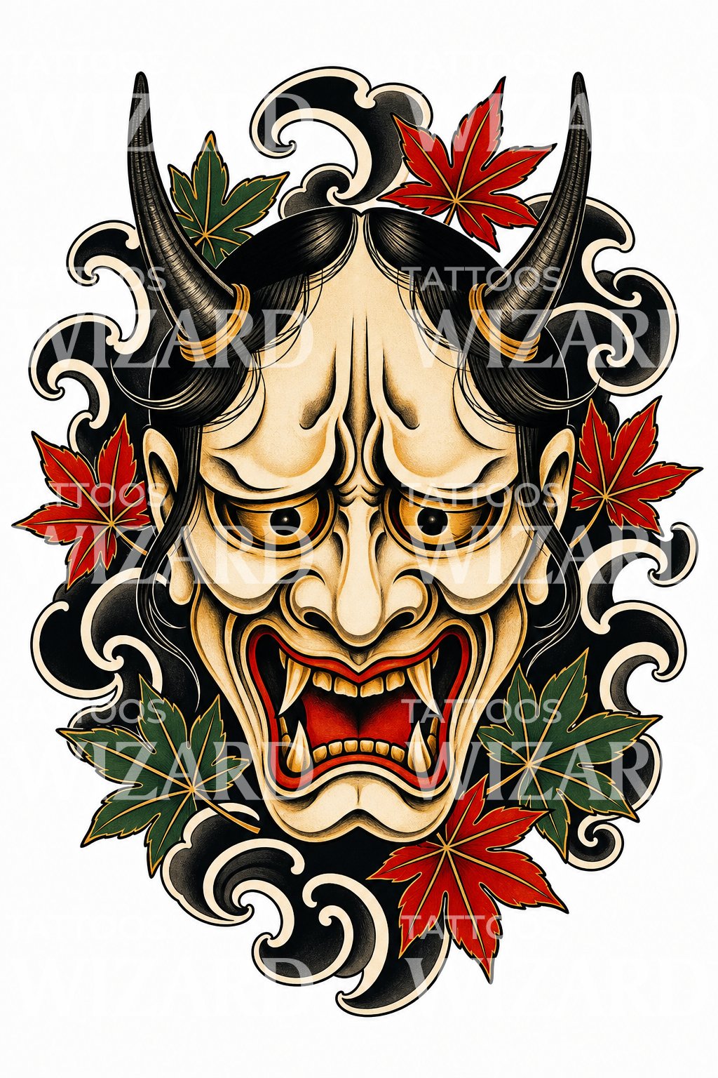 Hannya-demoninaamion tatuointimalli