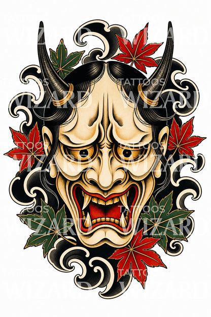 Hannya-demoninaamion tatuointimalli