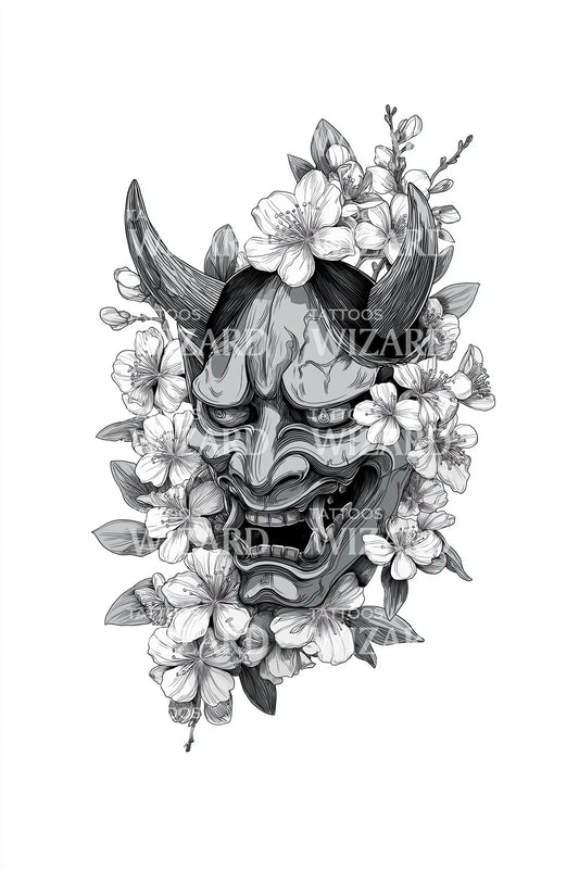 Hannya-maskin kukkivat tatuointimallit