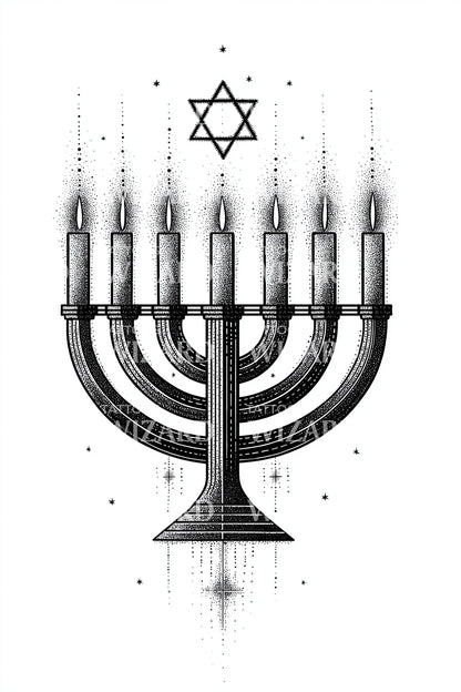 Hanukkah Menorah Lights Tattoo Design