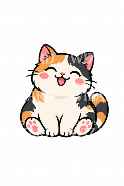 Happy Calico Cat Sticker Tattoo Idea