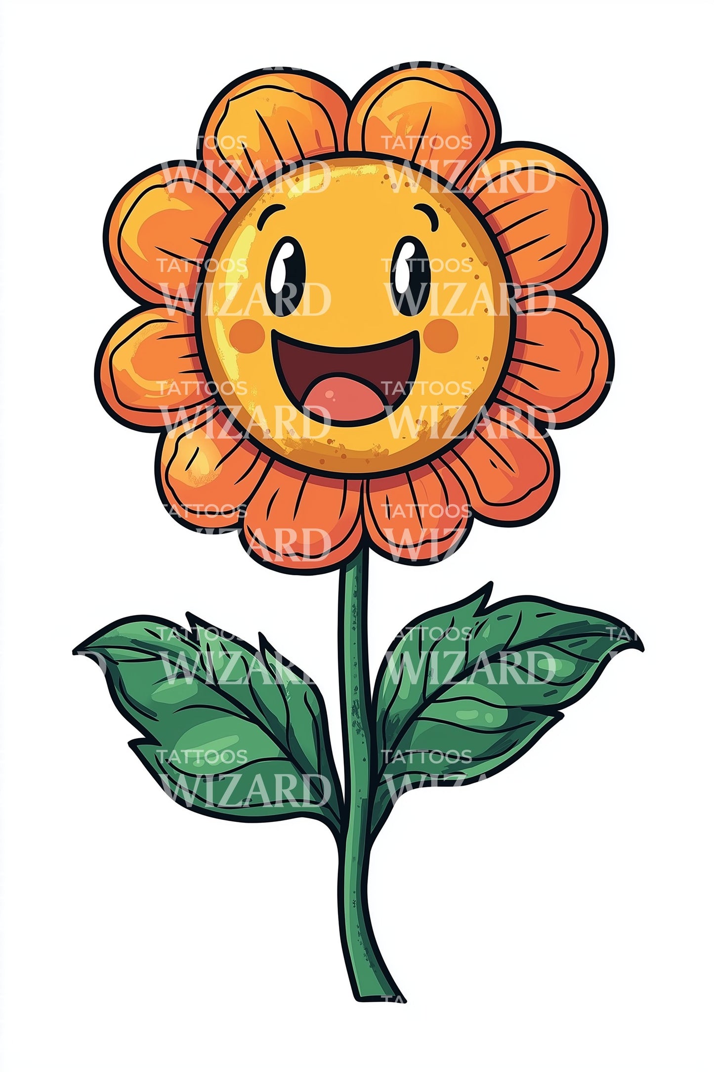 Idea di tatuaggio fiore cartone animato felice