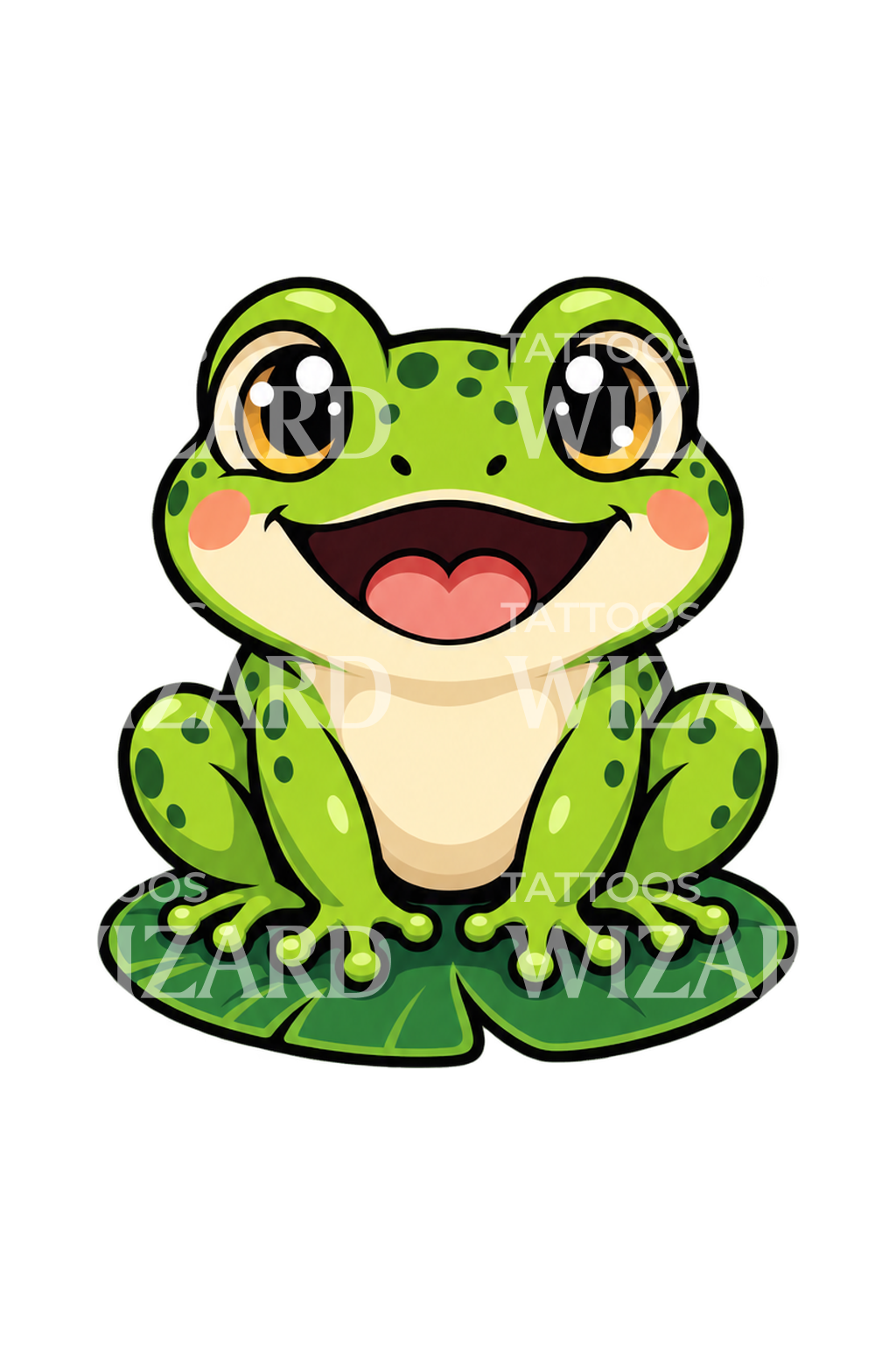 Happy Cartoon Frog Sticker Tattoo Idea