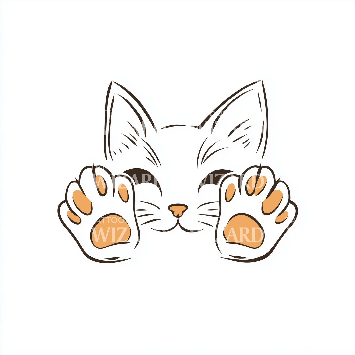 Happy Cat Showing Paws Tattoo Design