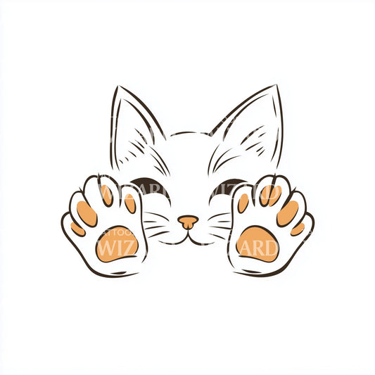 Happy Cat Showing Paws Tattoo Design