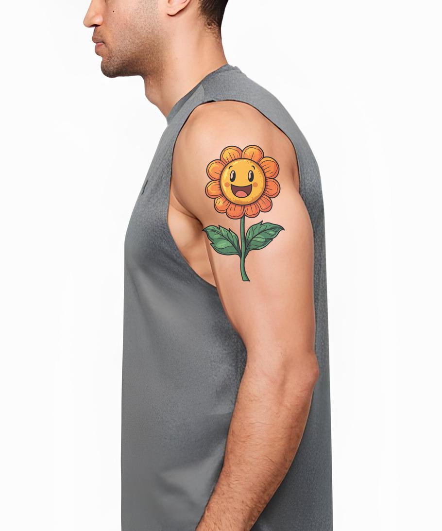 Idea di tatuaggio fiore cartone animato felice
