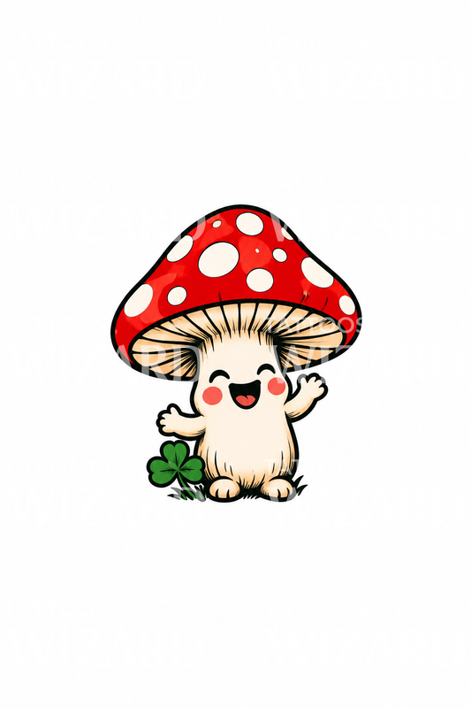 Tattoo di un allegro personaggio fungo kawaii