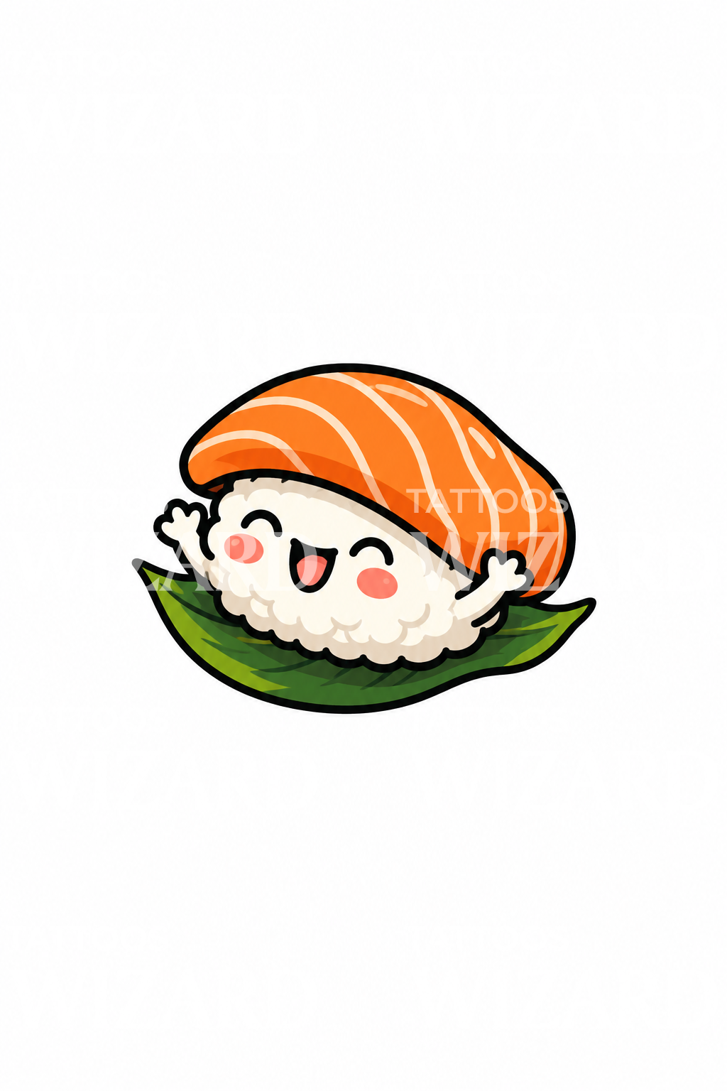 Personnage de sushi au saumon joyeux à tatouer