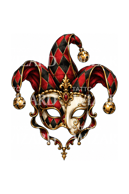 Harlekin-jesterhat med maskerade-maske