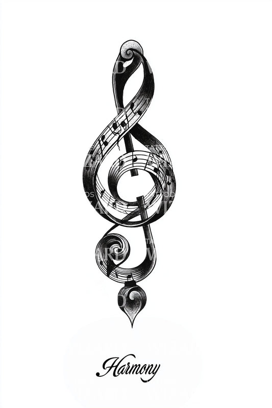 Harmony Treble Clef Tattoo Design
