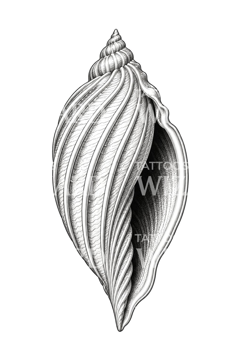 Desain Tato Cangkang Harpa dengan Rusuk Beralur