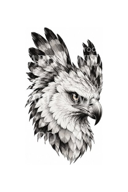 Skicovaná ilustrace tetování hlavy harpyje