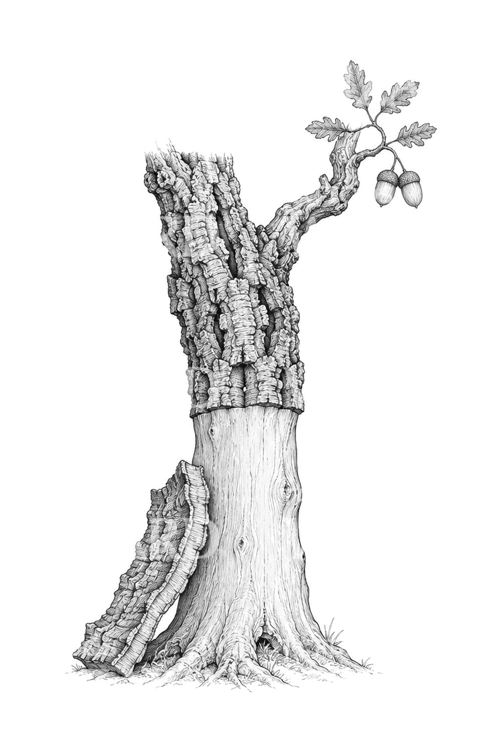 Tattoo-Design eines geernteten Korkeichenstamms