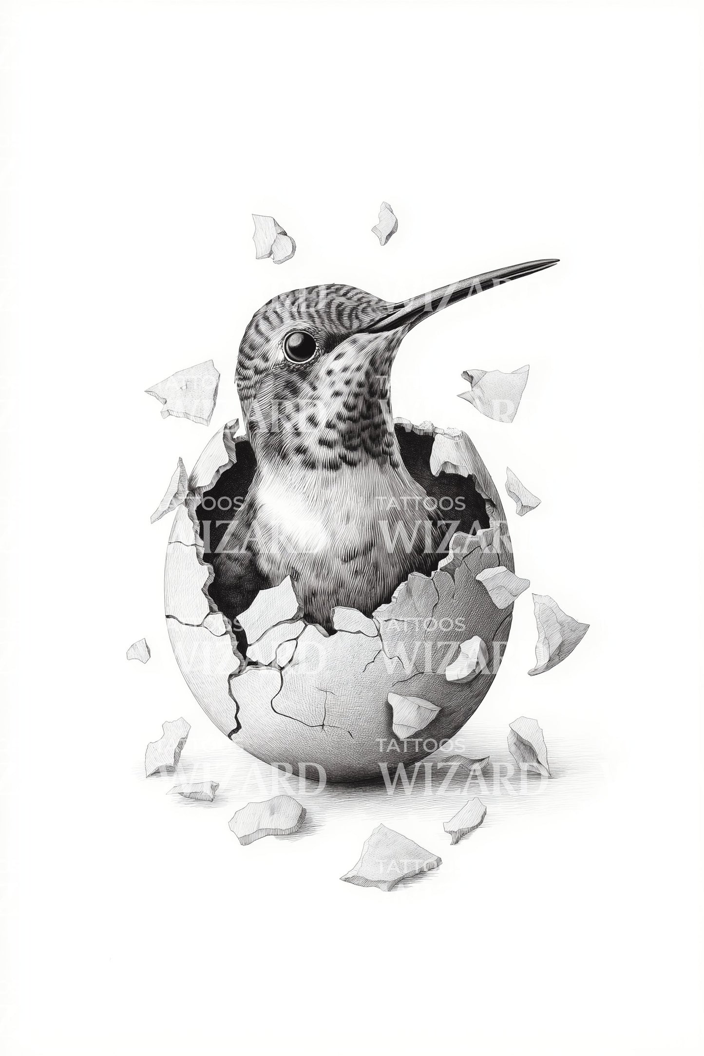 Hatching kolibriunge tatoveringsdesign