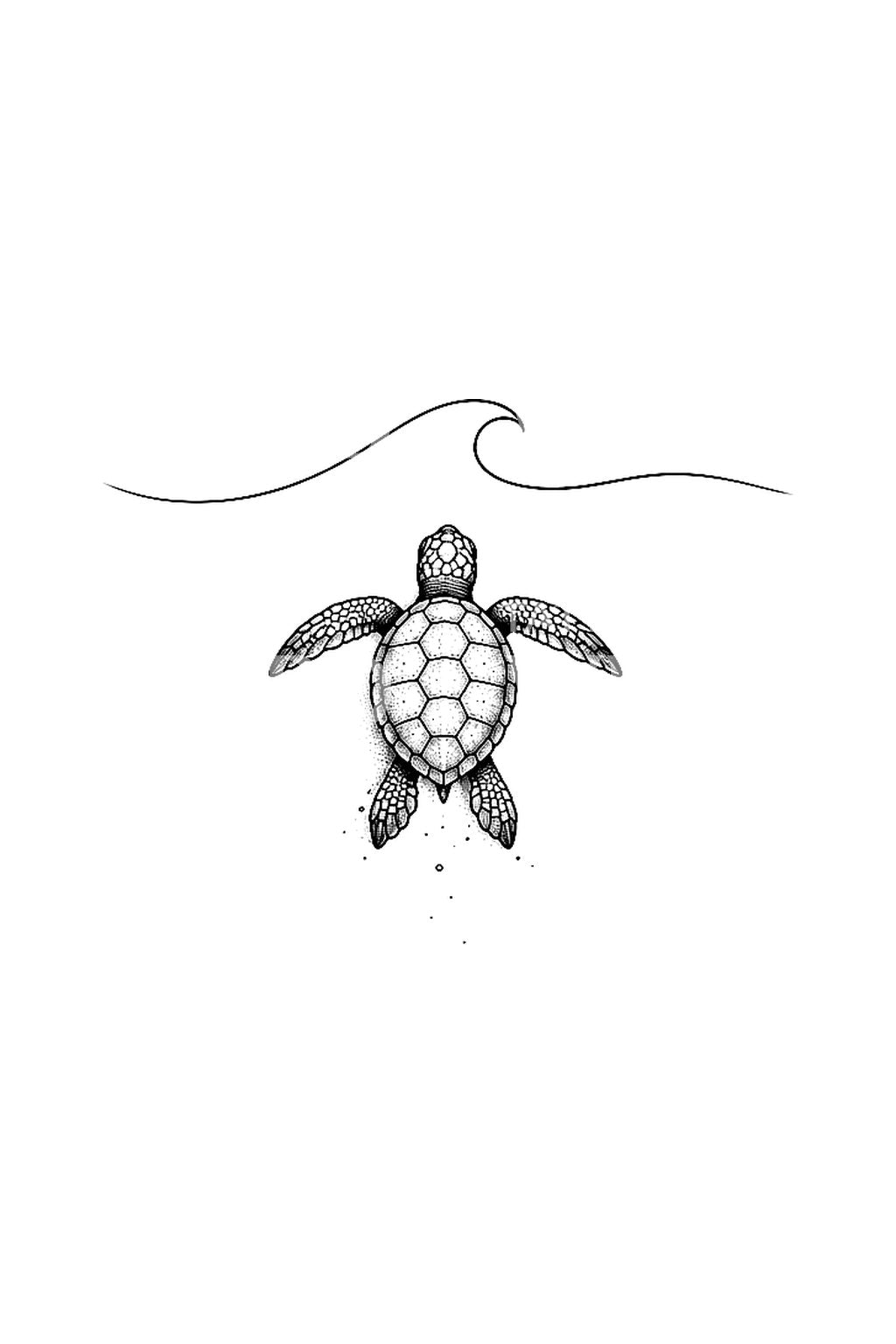 Hatchling Turtle Under a Wave Tattoo Illustration