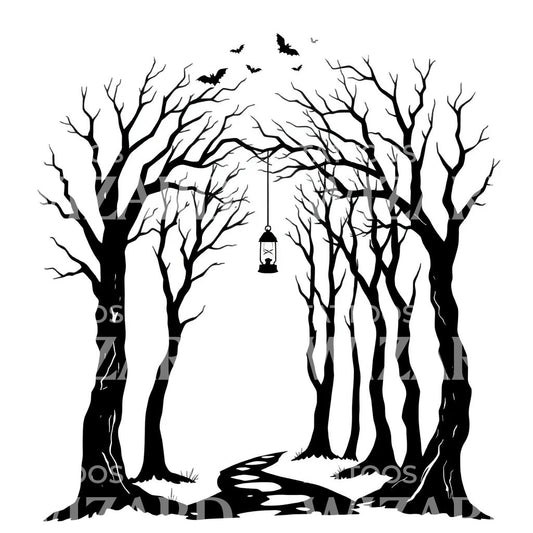 Haunted Forest Tattoo Design