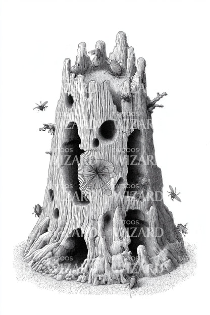 Haunted Hollow Stump Tattoo Design