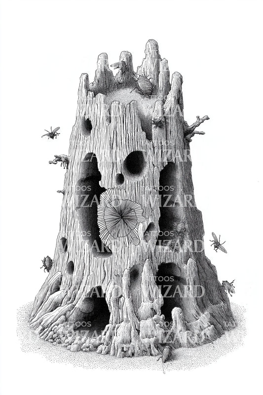 Haunted Hollow Stump Tattoo Design
