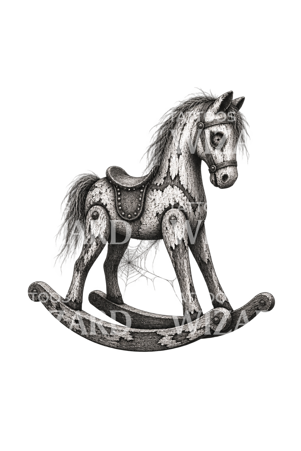 Haunted Rocking Horse Dotwork Tattoo