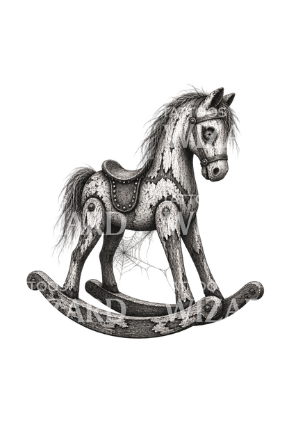 Haunted Rocking Horse Dotwork Tattoo