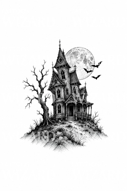 Rumah Victoria Berhantu di Bukit dengan Kelelawar, Tato Dotwork