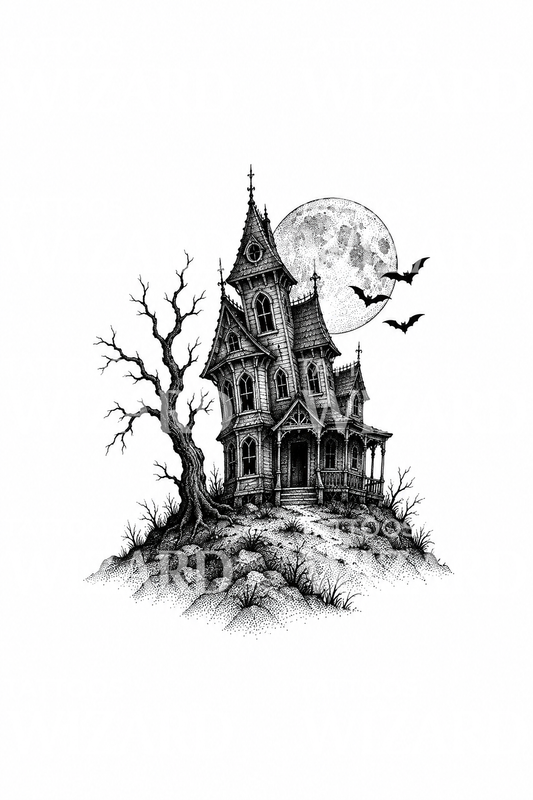 Rumah Victoria Berhantu di Bukit dengan Kelelawar, Tato Dotwork