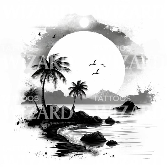 Hawai Landscape Island Tattoo Design