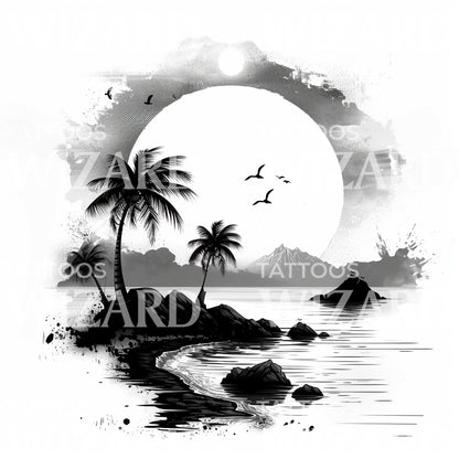 Hawai Landscape Island Tattoo Design