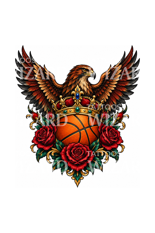 Taçlı Şahin, Basketbol Topu ve Güller Dövmesi