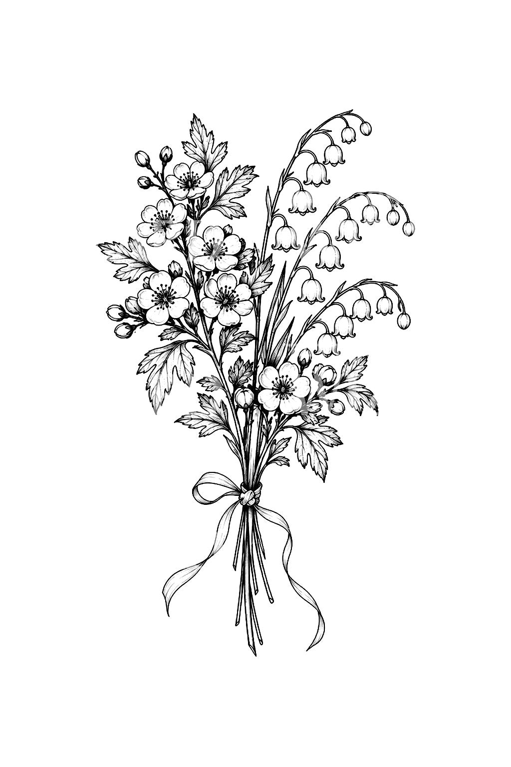 Hawthorn Blossom and May Bells Posy Tattoo Idea