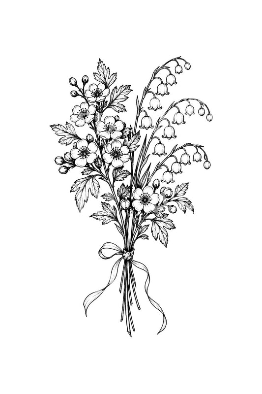 Hawthorn Blossom and May Bells Posy Tattoo Idea